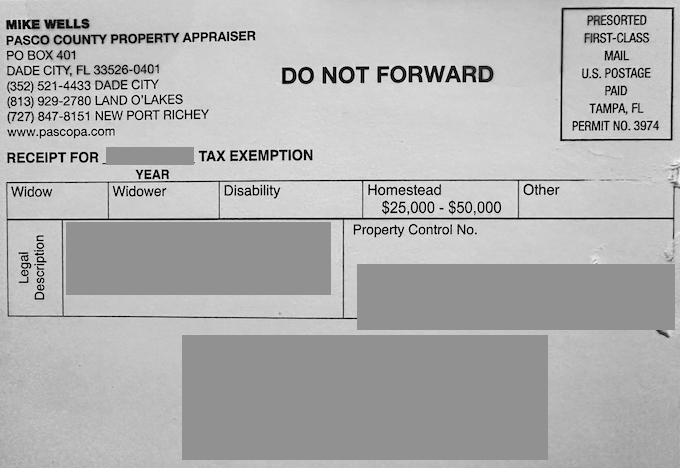 Florida Homestead Exemption Card